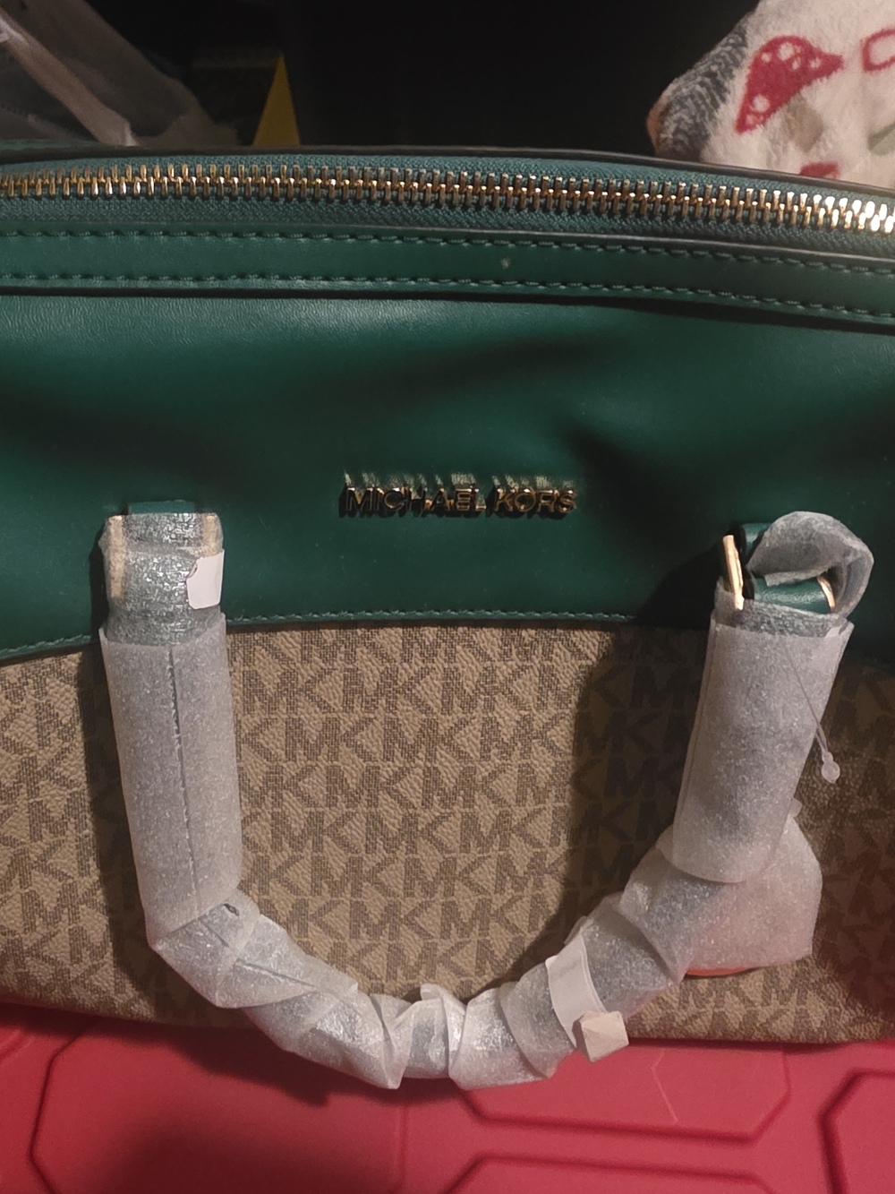 Michael Kors Teal and Brown Signature Dome Satchel